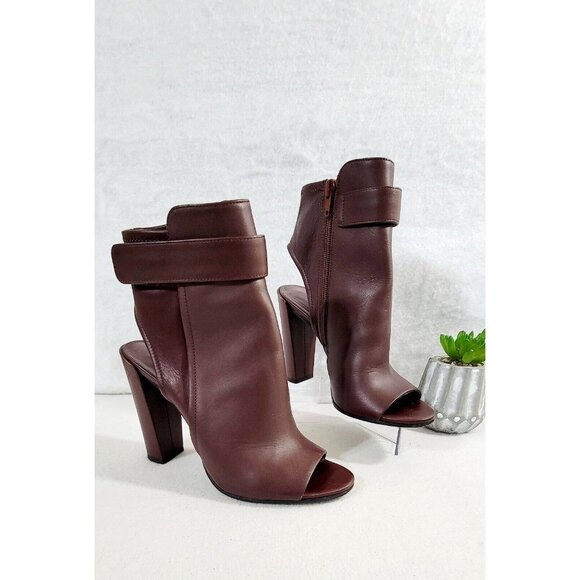 Vince Womens Burgundy Brigham Oxblood Open Toe Bootie Leather Upper‎ Size 7M - Picture 2 of 13